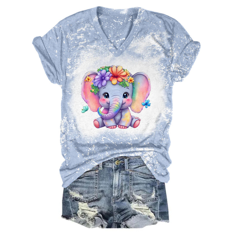 Babe Elephant Tie Dye V-Neck T-Shirt
